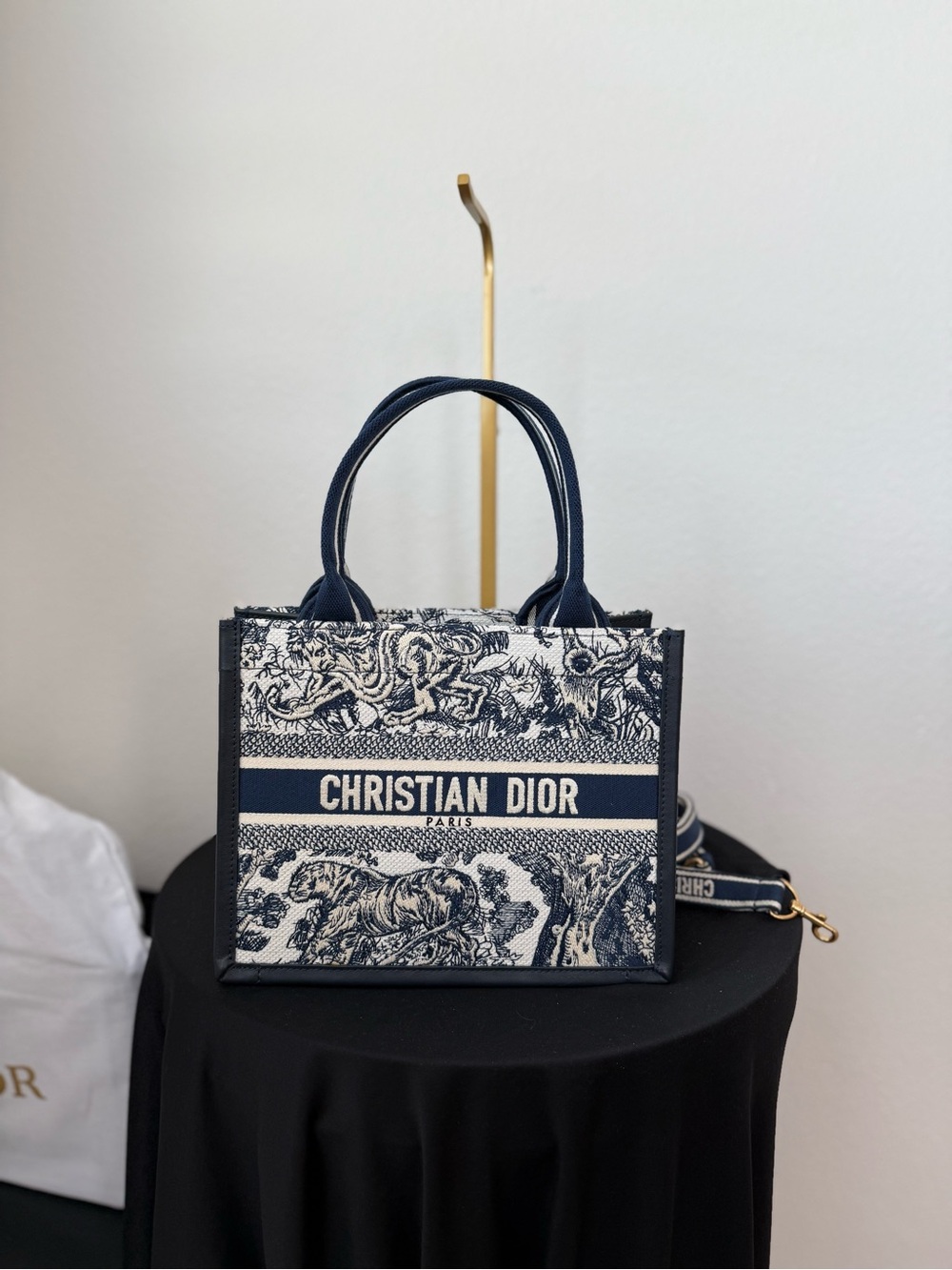 Dior Navy and White Toile de Jouy Tote leather and canvas